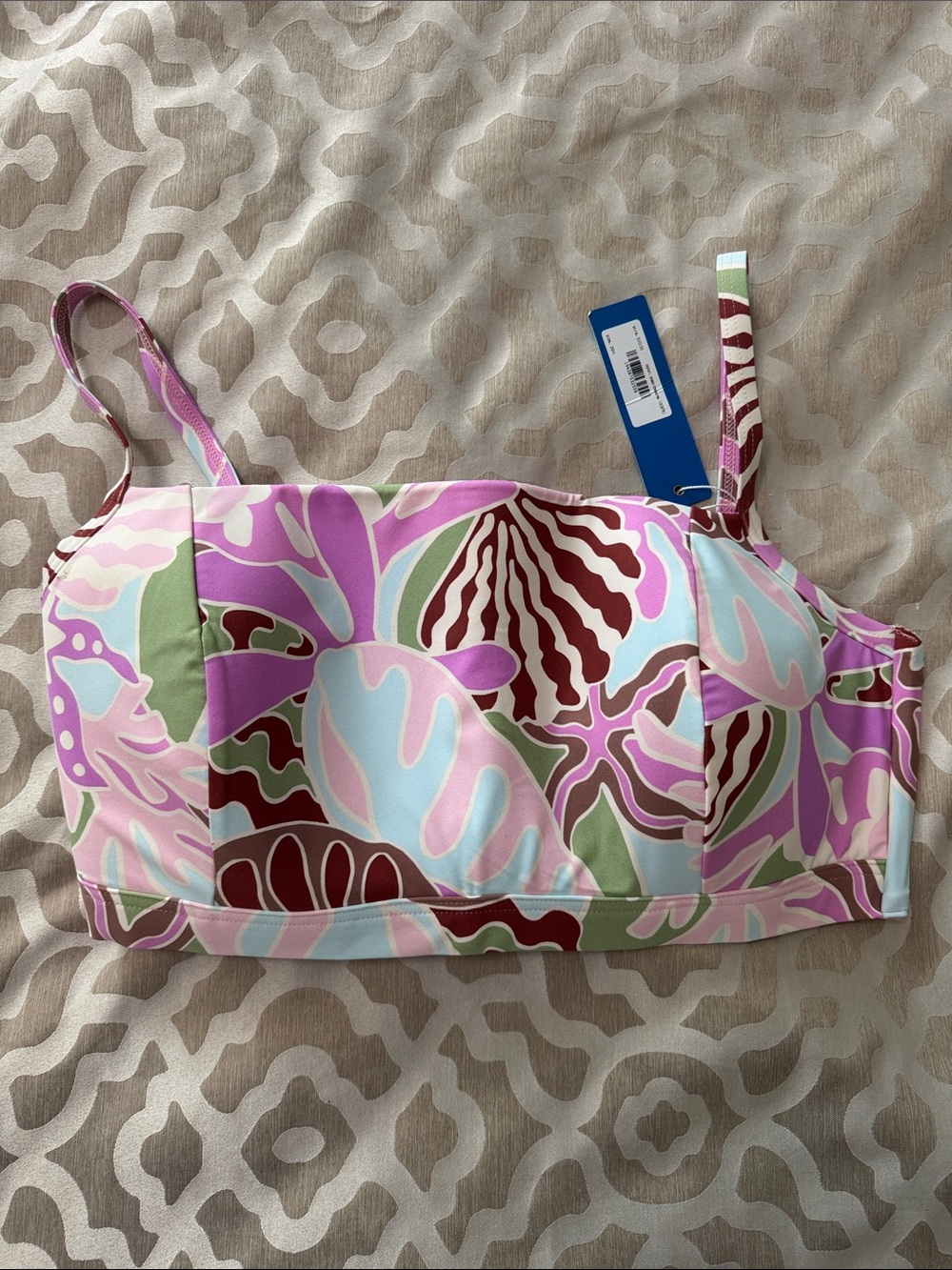 Colorful Abstract Print Bandeau Top with Straps